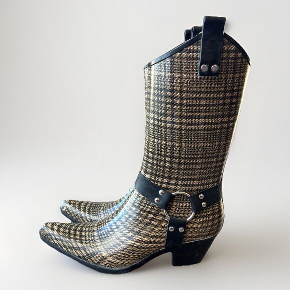 Nomad Women’s Cowboy Harness Rainboots Size 10 Plaid Rain Boot Festival - Picture 1 of 8